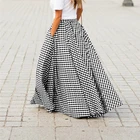 Женская длинная юбка с высокой талией, летняя винтажная клетчатая юбка с высокой талией