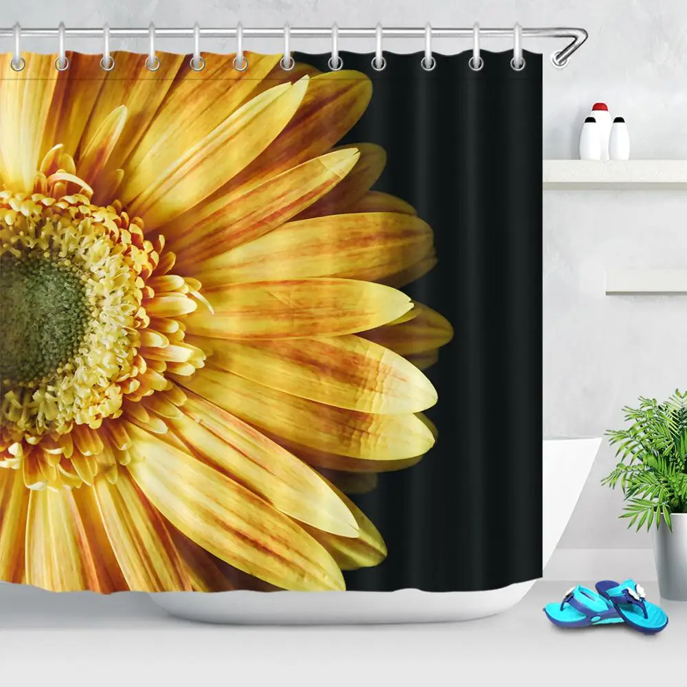 Водонепроницаемая полиэфирная ткань занавеска для ванной желтые цветы
