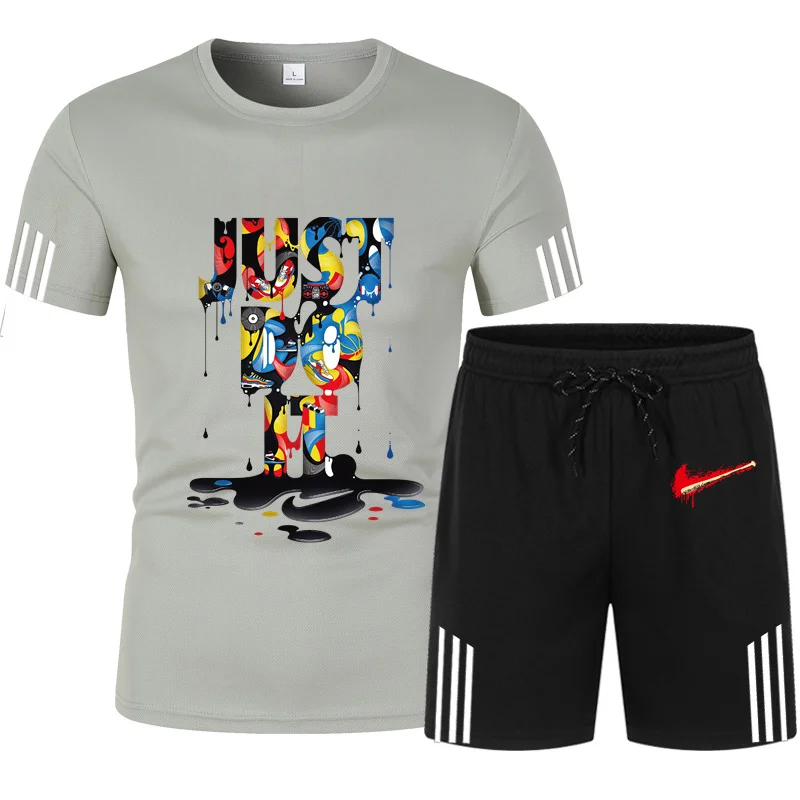 

2021 Summer New men'S tracksuitFashion leisure Sports Running Fitness men's T-shirt + Men's shorts Couples' suit. Ladies' suit