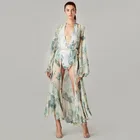 DUISNENA светильник с зелеными растениями; Халат женская блузка из шифона, Повседневная Солнцезащитная пляжная туника кимоно Бикини cover up купальник