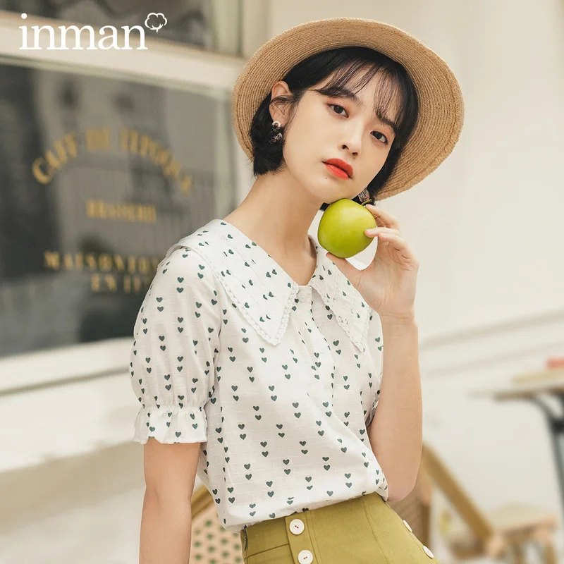 INMAN летняя Свободная блузка с короткими рукавами и воротником в стиле ретро