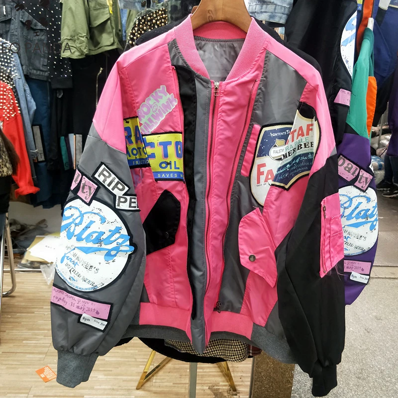 2020 корейская мода свободная куртка Английский алфавит маркировочный узор печать