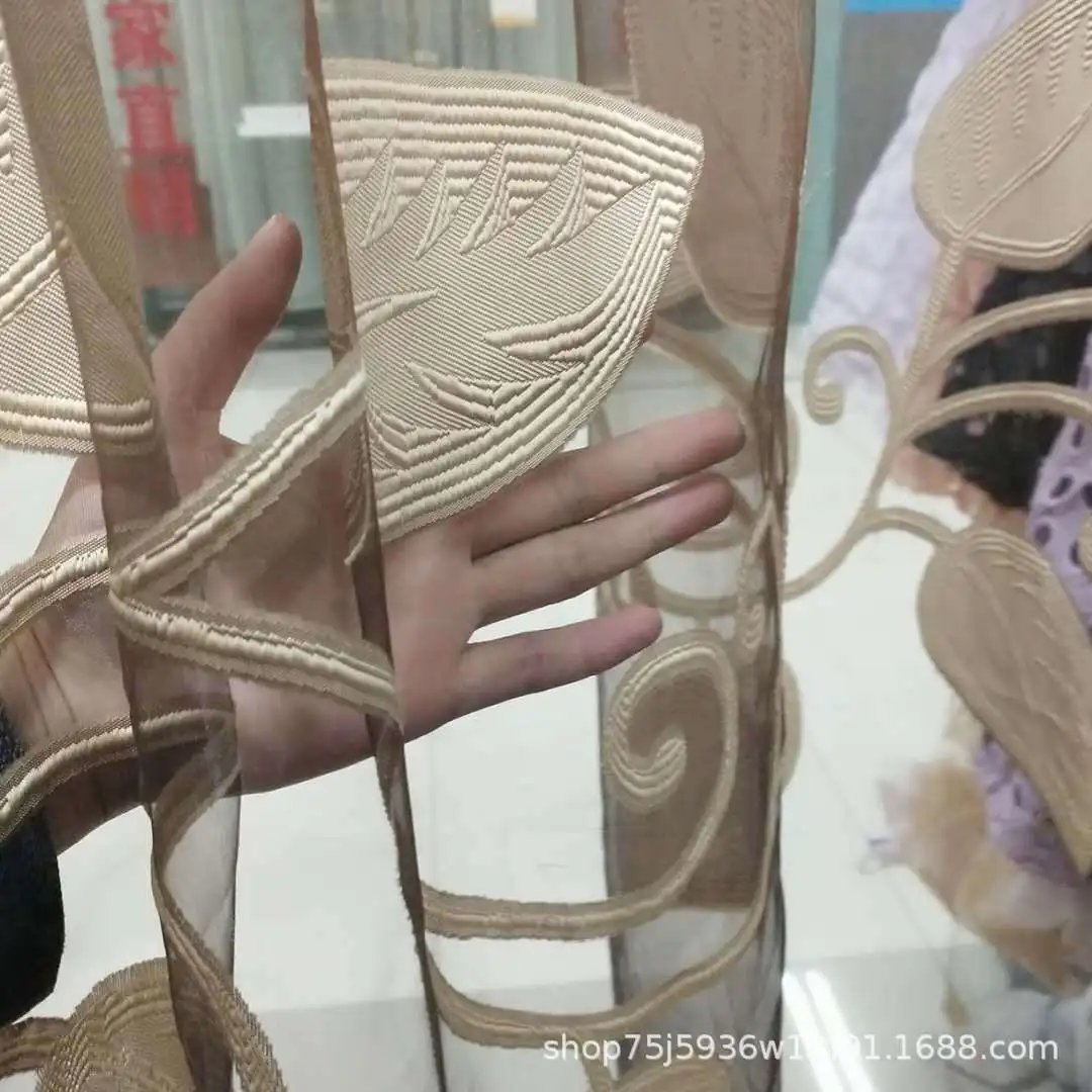 

Nordic Minimalist Small Leaf Hollow Jacquard Cut Flower Curtain Screen for Living Room Bedroom