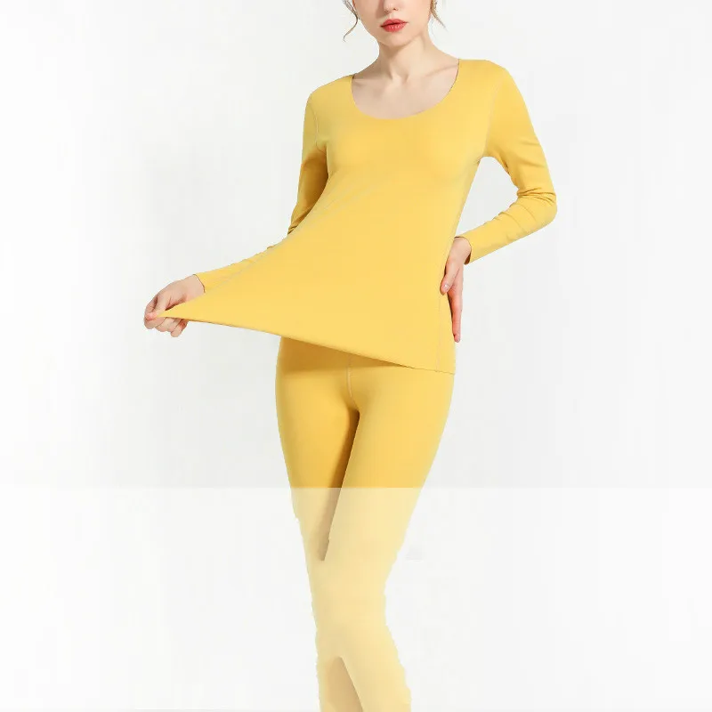 

Elastic Thermal Underwear Set Female Sanding Slim Velvet Warm Suit Girls Two Piece Set Seamless Body Shaping Underwear Homewear