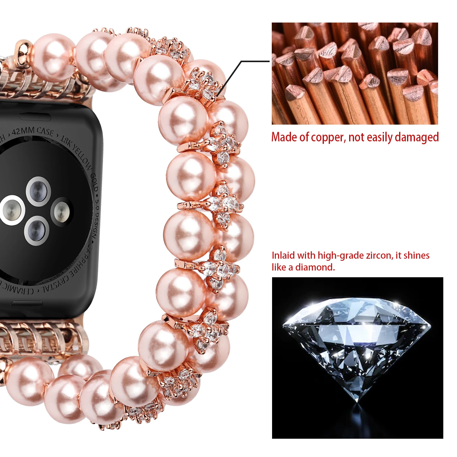 Pearl watchband for Apple Watch Band 38mm 40mm 42mm 44mm Girl Iwatch Series 6 5 4 3 2 SE Elastic Stretch strap Jewelry Wristband