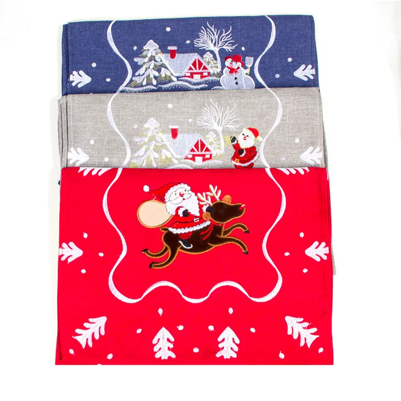 Christmas Table Runner Cloth Art Embroidery Santa Claus Tablecloth Decoration Xmas Flag Home Party Decor &amp4A27 | Дом и сад