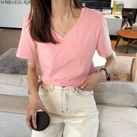 wireless age t shirt women printed v neck loose fitting tops commuter summer slimming short sleeve womens fashion daily wild