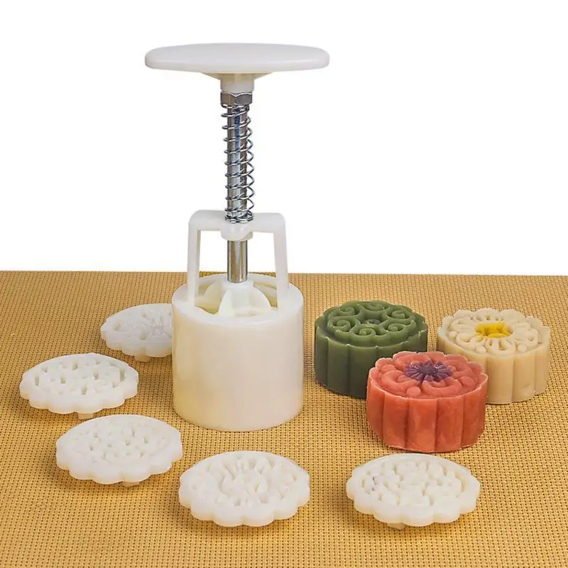 

50g Mooncake Barrel Mold with 4/6 Flower Stamp Hand Press Moon Cake Pastry Mould