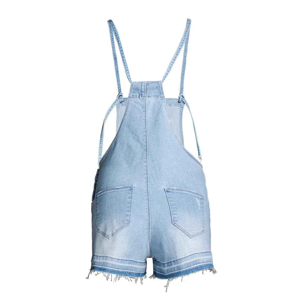 

through Europe and the United States women's new light color jeans female tall waist straps jeans straps denim shorts