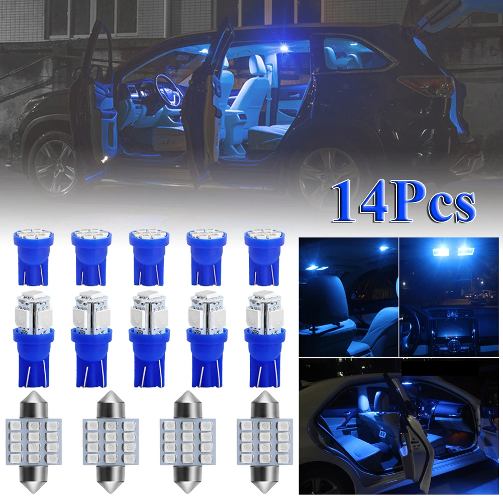 

New 14pcs/Set T10 Auto Car Replacement Blue LED Light Bulbs Kit For Stock Interior & Dome & License Plate Lamps Tail Light