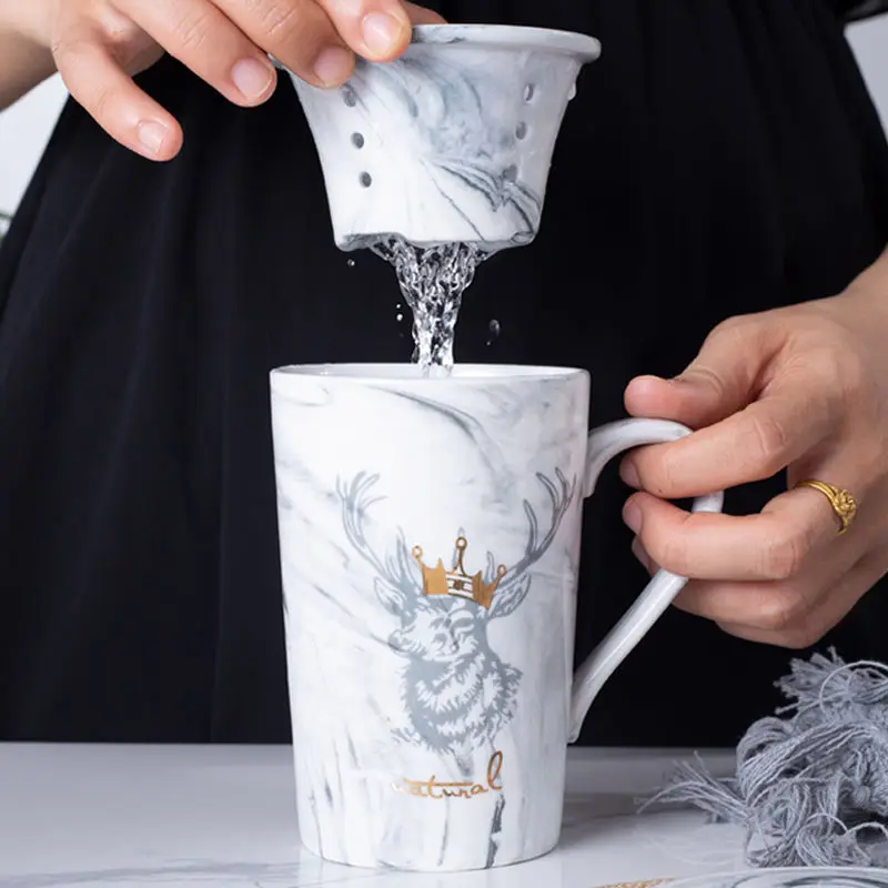 Mug Lovers Cup Nordic Flower Teacup Ceramic Filter Tea Water Separation with Lid Spoon Custom Tazas De Ceramica Mugs | Дом и сад