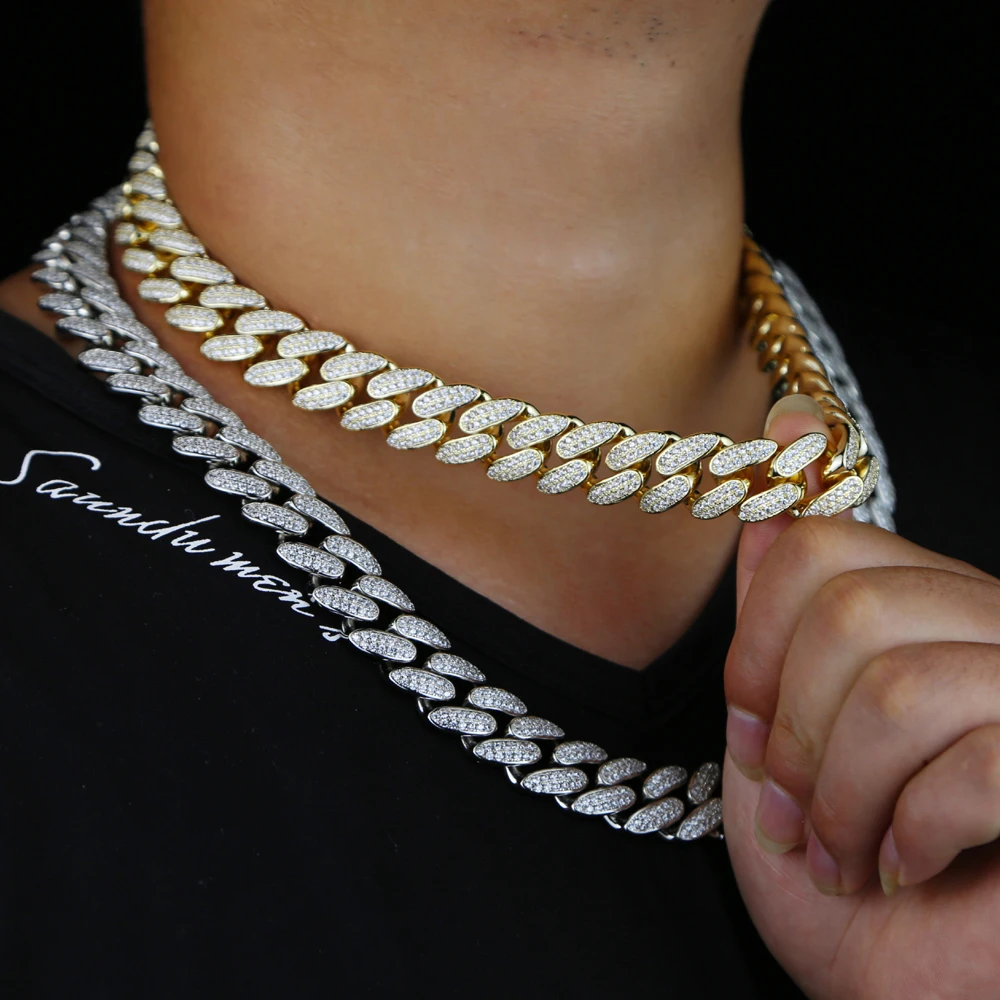 

18mm width hip hop men necklace with bling cz mirco paved big heavy Miami cuban link chain for boys choker cool necklace