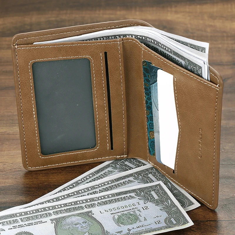 Customized Picture Carving Wallet Men Short Leather Mini Retro Vertical Thin Wallet Multi-Card Position Personality Gift