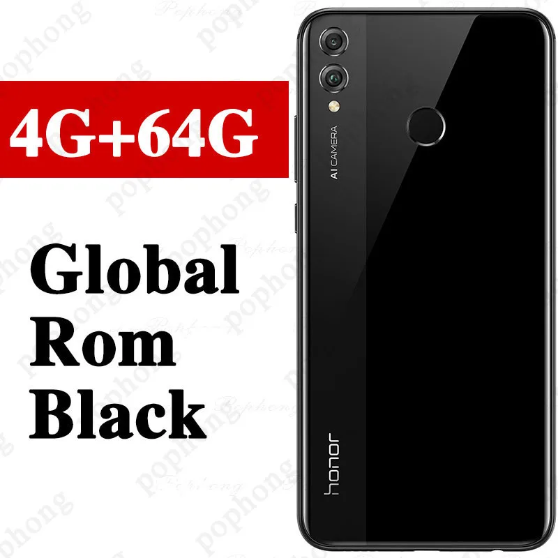 4G 64G Black Мобильный телефон HONOR 8X с глобальной прошивкой, 4 ГБ, 64 ГБ, Восьмиядерный процессор Kirin 710, 6,5 дюймов, Android 9,0, 3750 мА/ч, сканер отпечатков пальцев, 20 МП - Цвет: 4G 64G Black