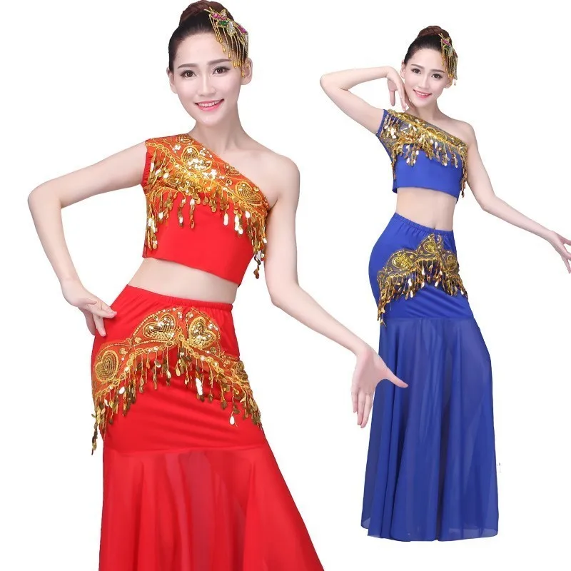 New Belly Dance Costume Indian Traditional Dress Peacock Women Adult Indian Bollywood Dress Fish Tail Leotard Girl Dancewear images - 6