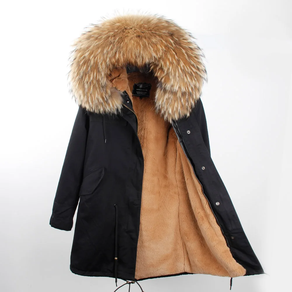 2022 Winter Jacket Men Real Fur Coat Natural Raccoon Fur Collar Faux Fur Liner Black Green Long Parka Warm Streetwear