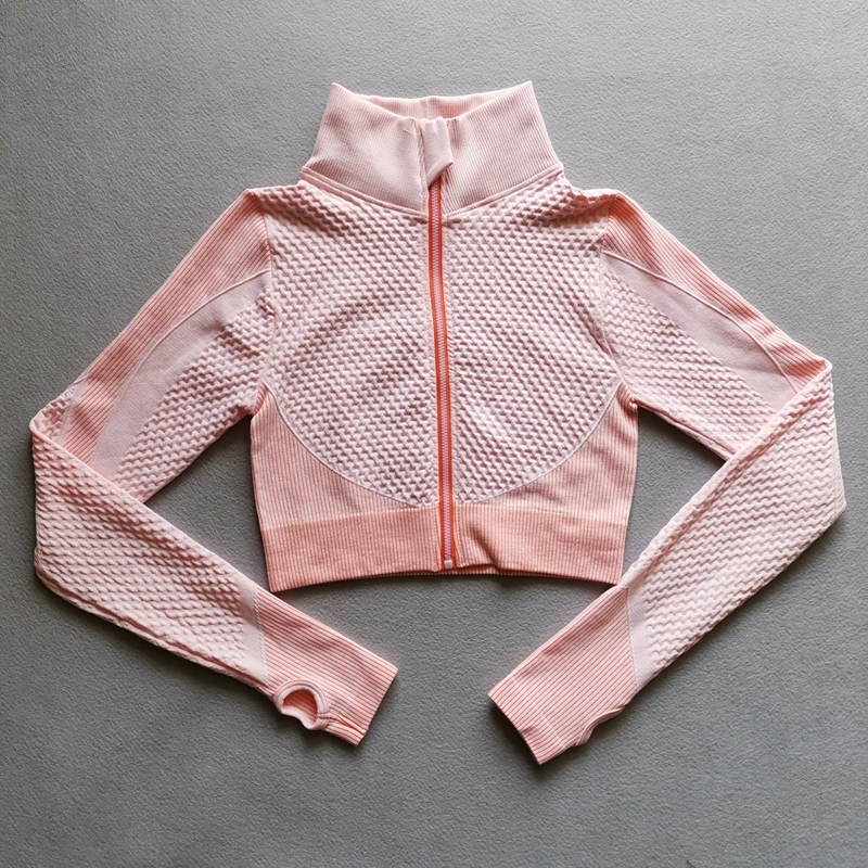 Seamless Long Sleeve Yoga Tops Women Sports Top Fitness Gym Zipper Workout Shirt Crop Tops With Thumb Hole Running Sports Wear