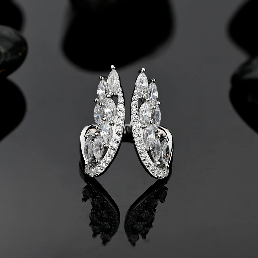 

Original Design 925 Sterling Silver Pave Cubic Zirconia Wing Opened Rings for Women Fine S925 Jewelry Personalize Wing Ring Gift