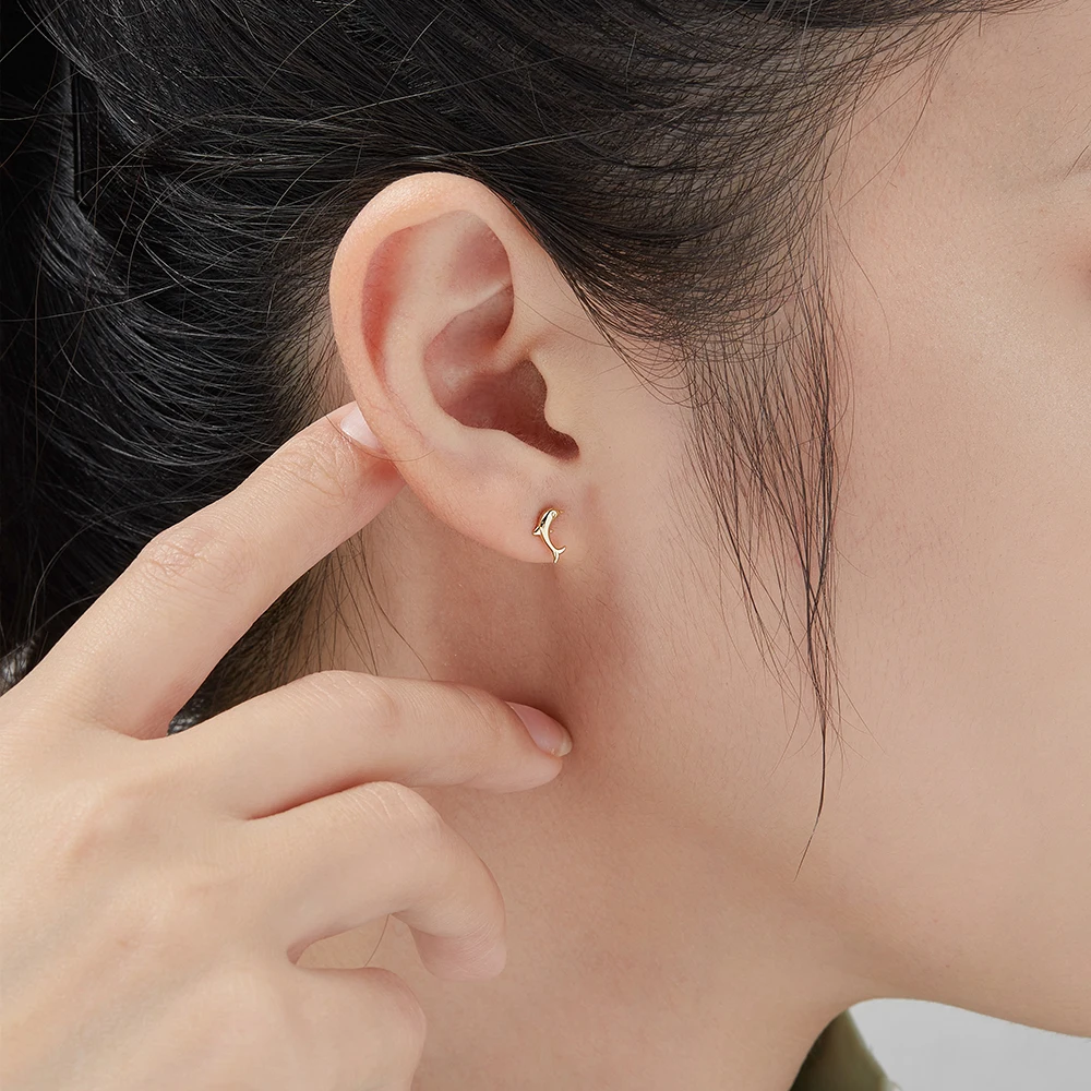 

SILVERHOO Genuine 925 Sterling Silver For Women Jewelry Fish Tail & Dolphin Stud Earrings Clear Zircon Setting Samll Earrings