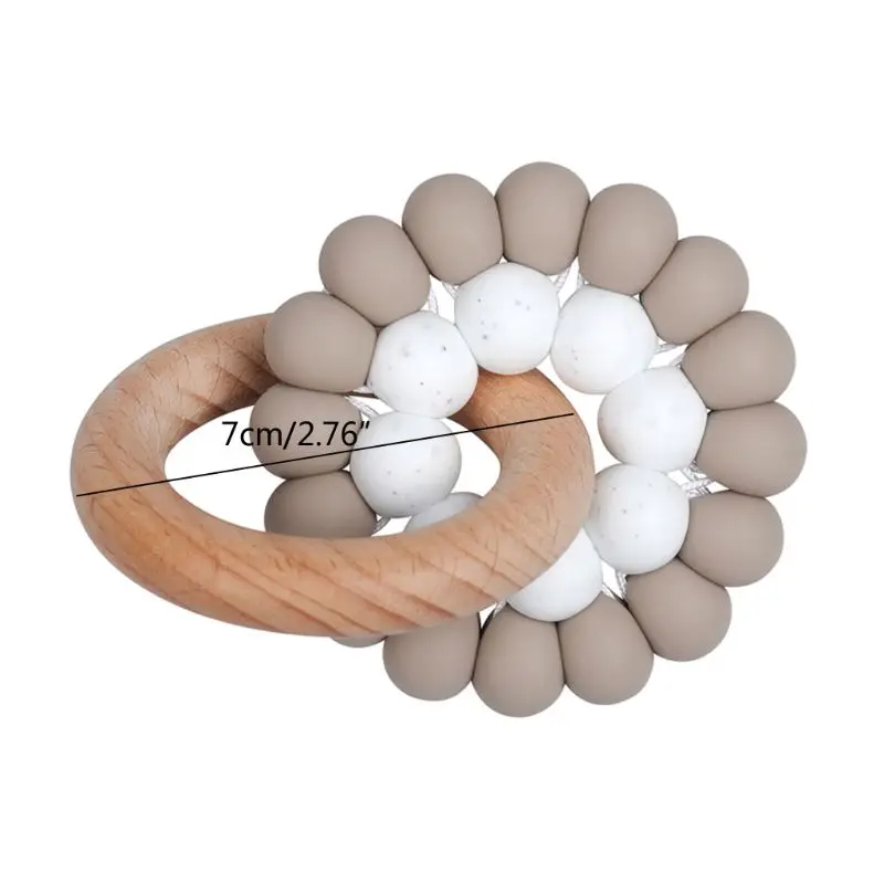

Baby Teether Bracelet Ring Beech Wooden Pendant Baby Boys Girls Teething Rattle Shower Gift