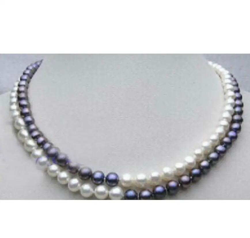 

Free Shipping Genuine Black White Pearl 18KWGP Clasp Necklace