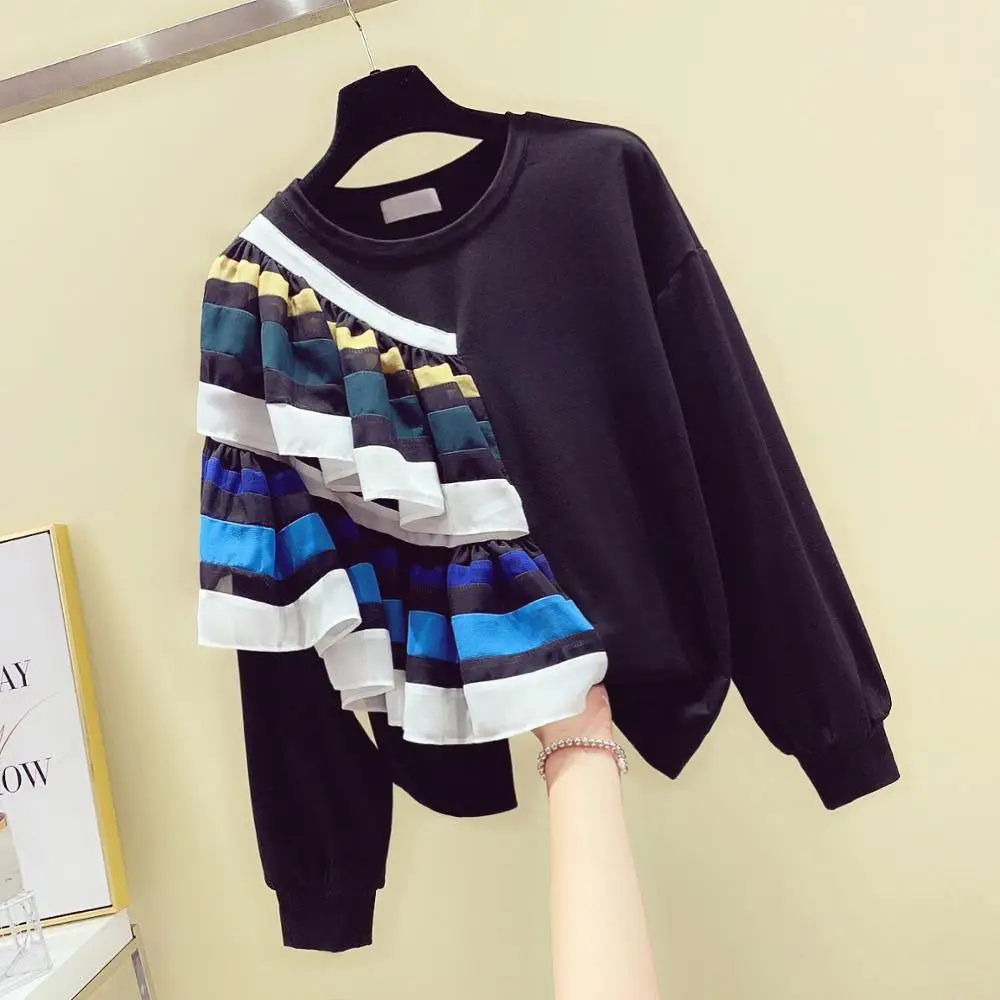 Женская толстовка с круглым вырезом и длинными рукавами осень зима 2019 новые корейские топы жаккардовые