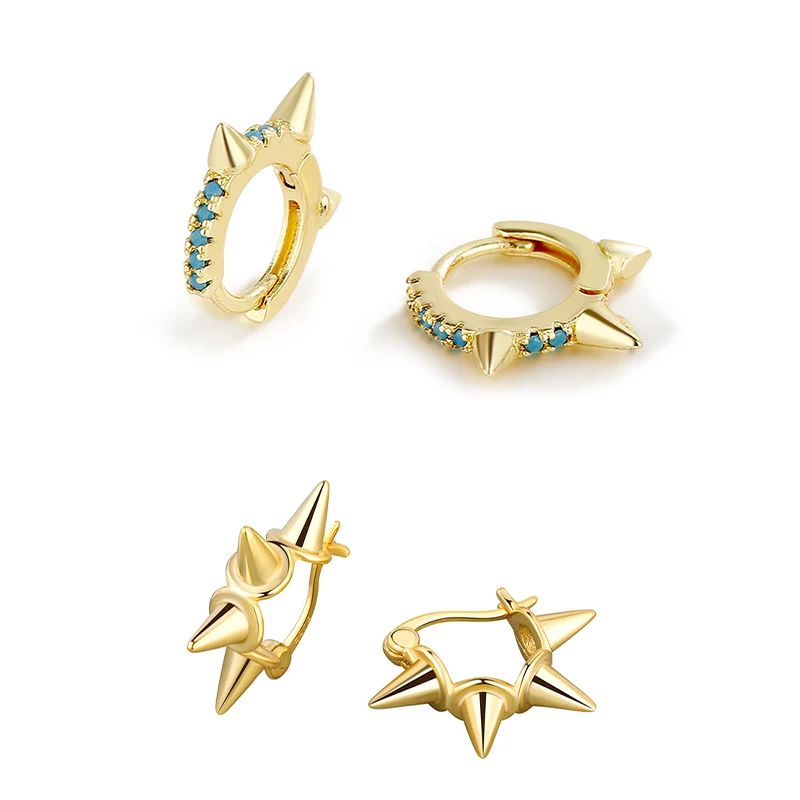 

Punk Hip Hop Blue Zircon Exaggerated Sharp Spike Earring Small Hoop Earring for Women Jewelry Trendy Kolczyki Aretes Piercing