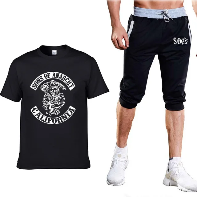 New 2020 Summer for SOA Skull of anarchy the child Printed Casual Crew neck Short Sleeve male T-Shirt+Pants Suit 2Pcs H | Автомобили и