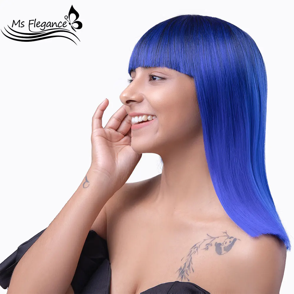 

MS FLEGANCE 16 дюймов синий прямой косплей парик с челкой синтетический парик для женщин короткий парик прямой боб парик Фиолетовый Черный Лолита...
