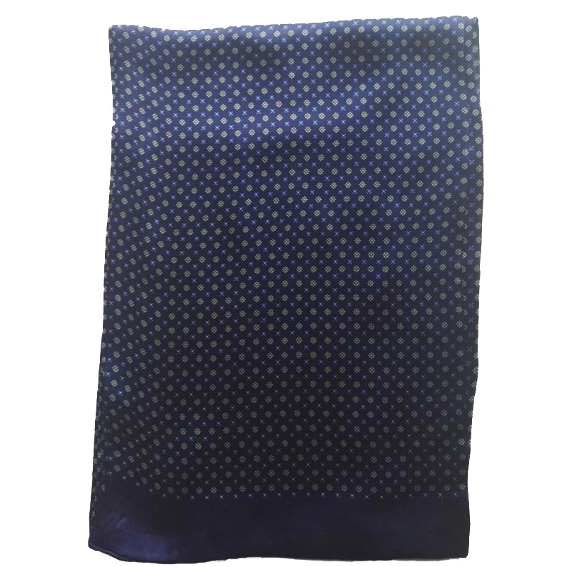 Men's 100%Mulberry Silk Scarf Double Layer Silk Long Neckerchief Floral Pattern Blue Red