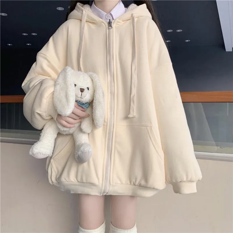 

Cardigan Jacket New Coat Female Tide Ins Autumn And Winter Plus Velvet Thick Loose Student Solid Color Sweater Korean Version