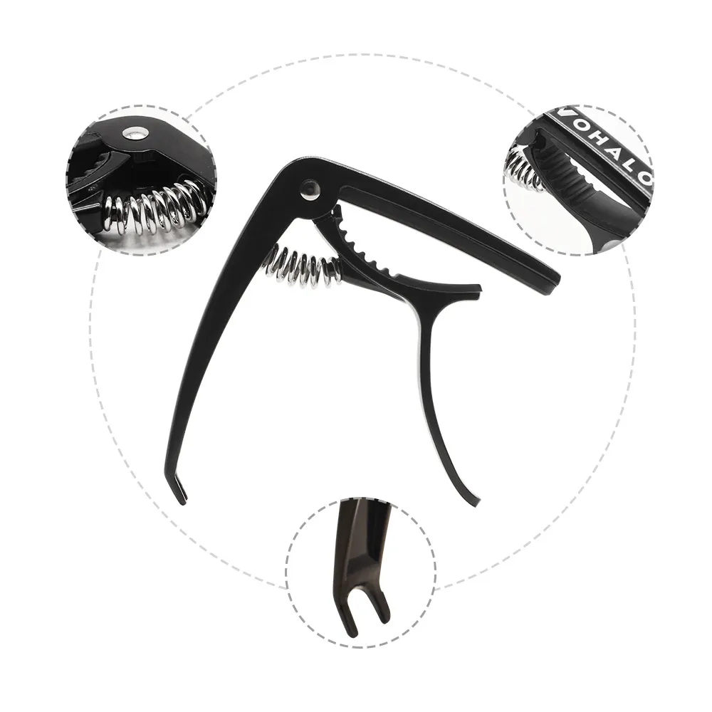 1 pc schwarz zink legierung gitarre capo für akustische elektrische gitarren ukulele mandoline banjo mit 2 picks free global shipping