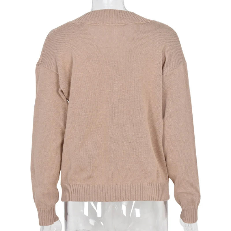 Женский вязаный свитер с открытыми плечами и v-образным вырезом Осенний пуловер