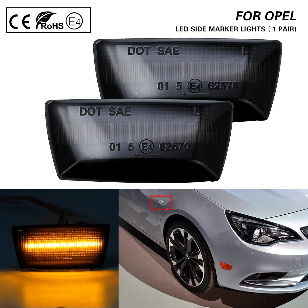 

2X Smoke lens LED Side Marker Light lamp turn signal lights for Opel Cascada 2013- Corsa D (OPC) 3D 2007-