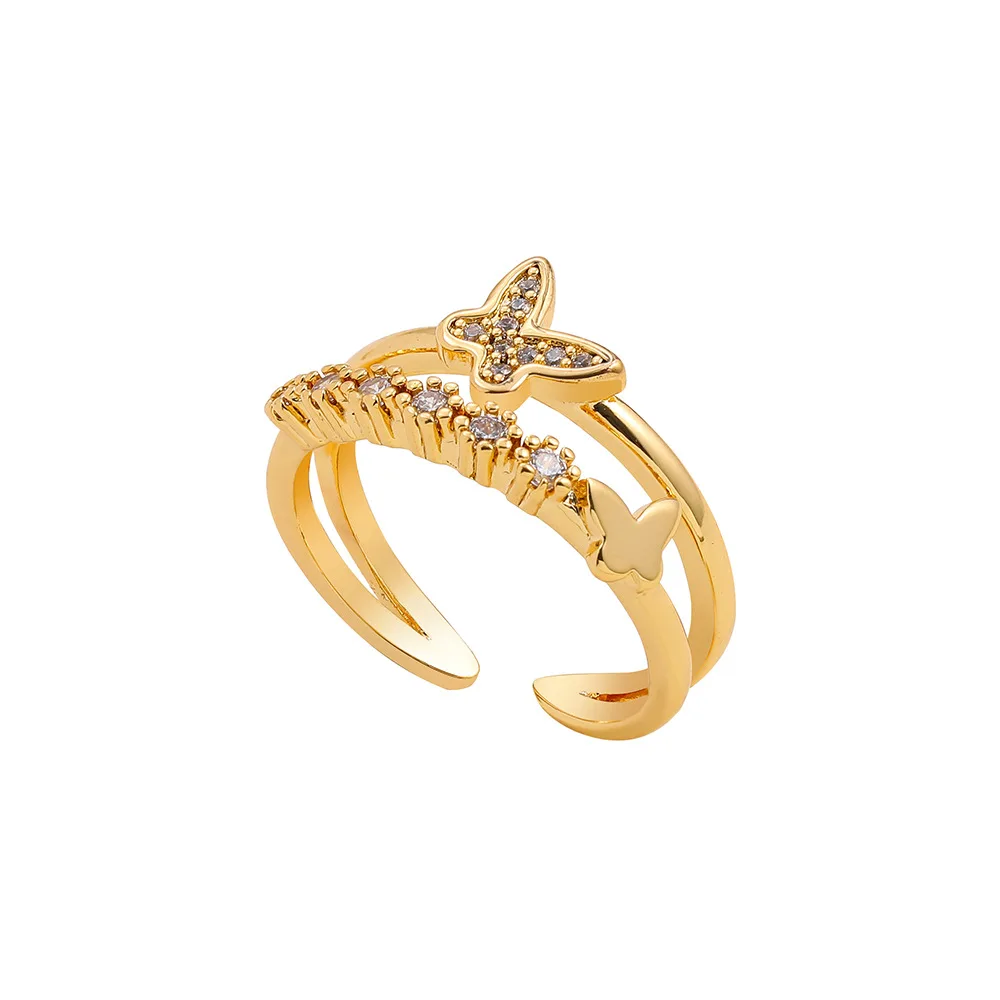 

Butterfly Diamond Ring For Woman Adjustable Opening Trend Personality Engagement Couple Jewelry Accessories Golden Fashion