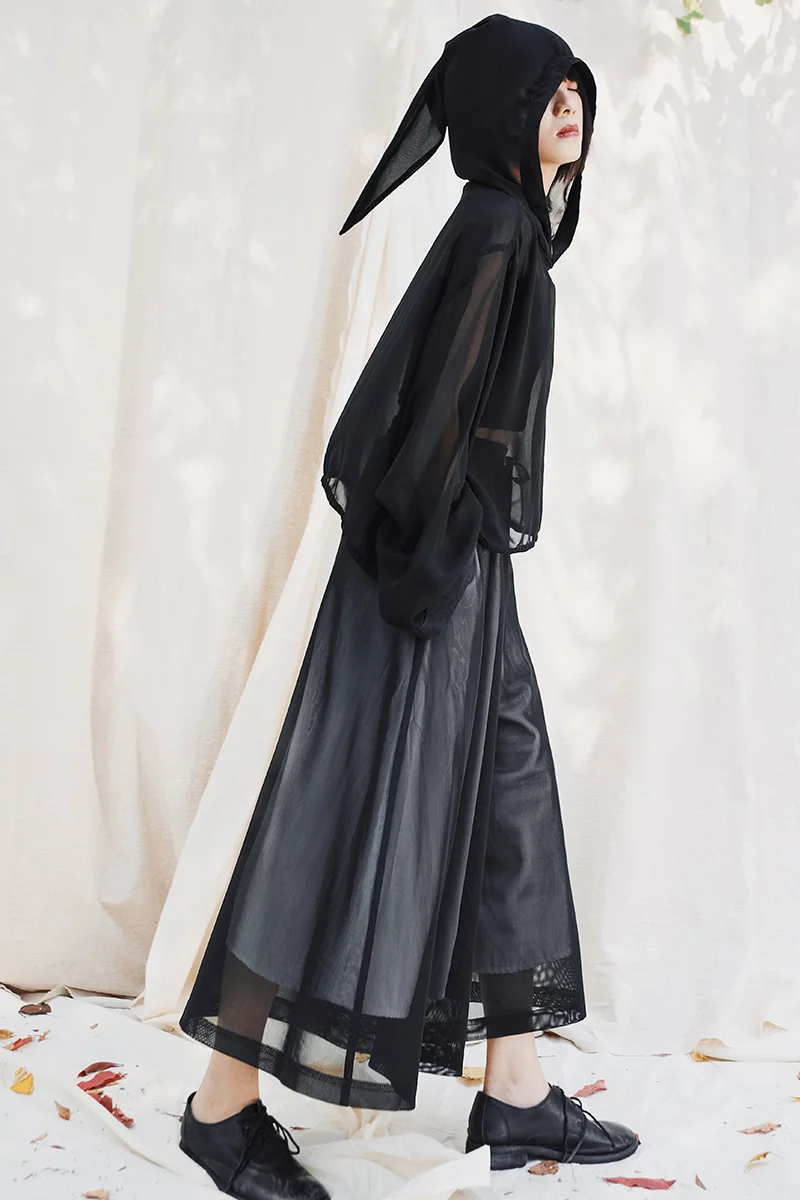 Женская блузка с расклешенными рукавами Cakucool черная солнцезащитным козырьком