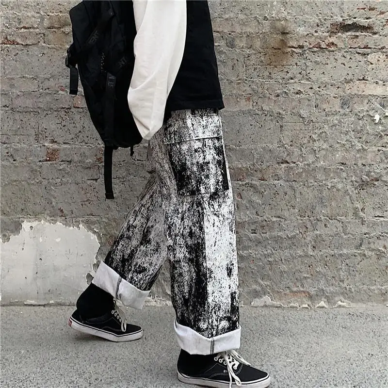 

2020 Streetwear Dark Style Japanese Women Pants Harajuku Paint Print Pockets Hip Hop Trousers High Waist Female Joggers Unisex