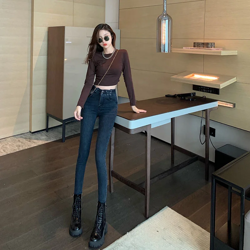 

CMAZ 2021 Woman Slim Jeans High Waist Bodycon Female Denim Jeans Streetwear Vintage Fashion Straight Pants