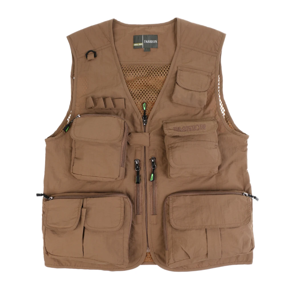 

Outdoor Men Fly Fishing Vest Multi Pockets D-Ring Photography Hunting Jacket