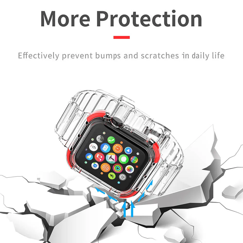 

Прозрачный ремешок для часов Apple Watch Band 44 мм 40 мм 42 мм 38 мм, мягкий силиконовый браслет для iWatch Series 3 4 5 6 SE