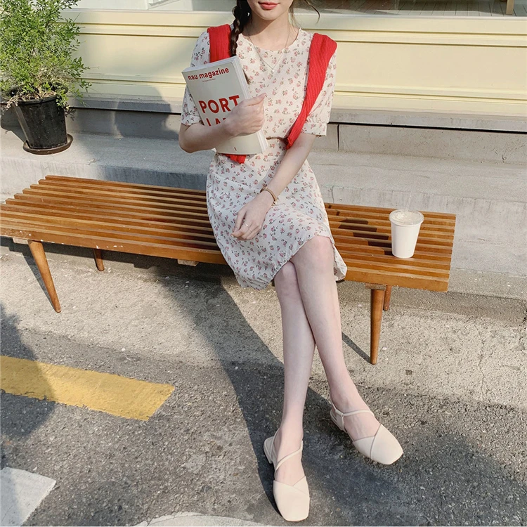 Новинка лета 2021 женские платья с цветочным принтом и высокой талией милое