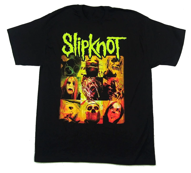 Slipknot зеленое имя и логотип Желтые маски черная футболка новая группа Merch Мужская