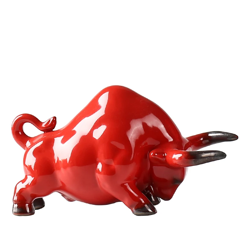 

Porcelain 11CM 15CM Gold Bull Sculpture Ceramic Chinese Zodiac Lucky Red Ox Animal Statue Home Decor