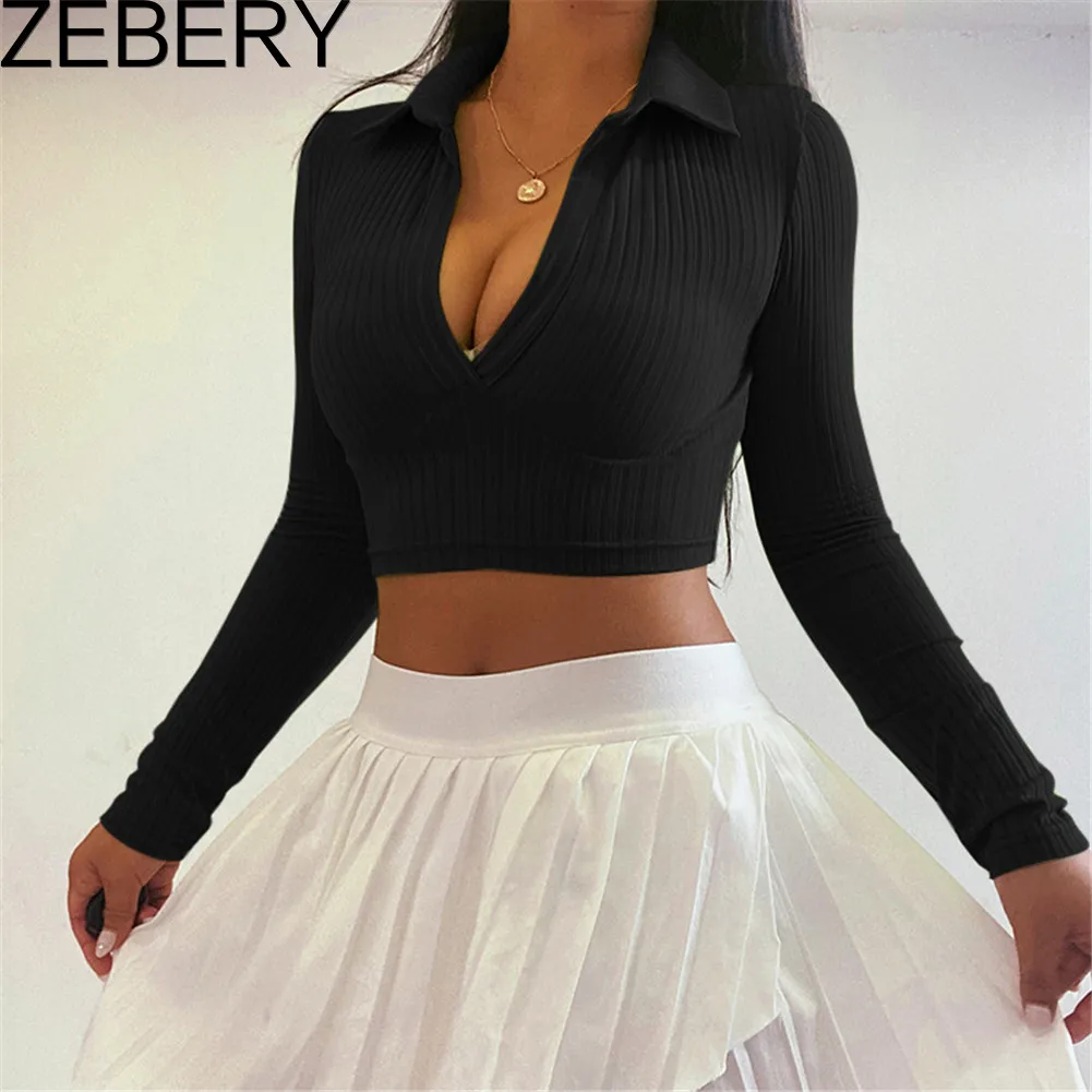 

ZEBERY Vintage Candy Color V-neck Ribbed Knitted Sweaters Women Long Sleeve Soft Bodycon Pullovers 2021 Spring Stretch Jumpers