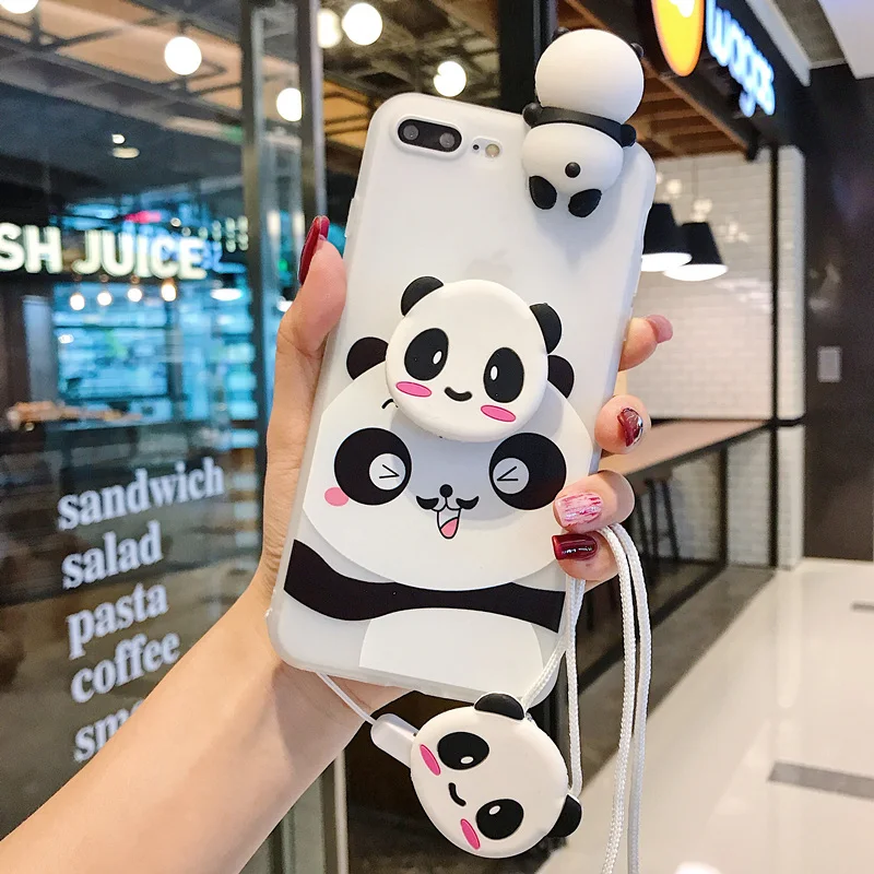 Забавный мультяшный чехол для телефона с пандой для iphone X XS чехол для MAX XR для iphone 7 6s 8 plus милый чехол кукла подставка поддержка мягкий чехол s Capa