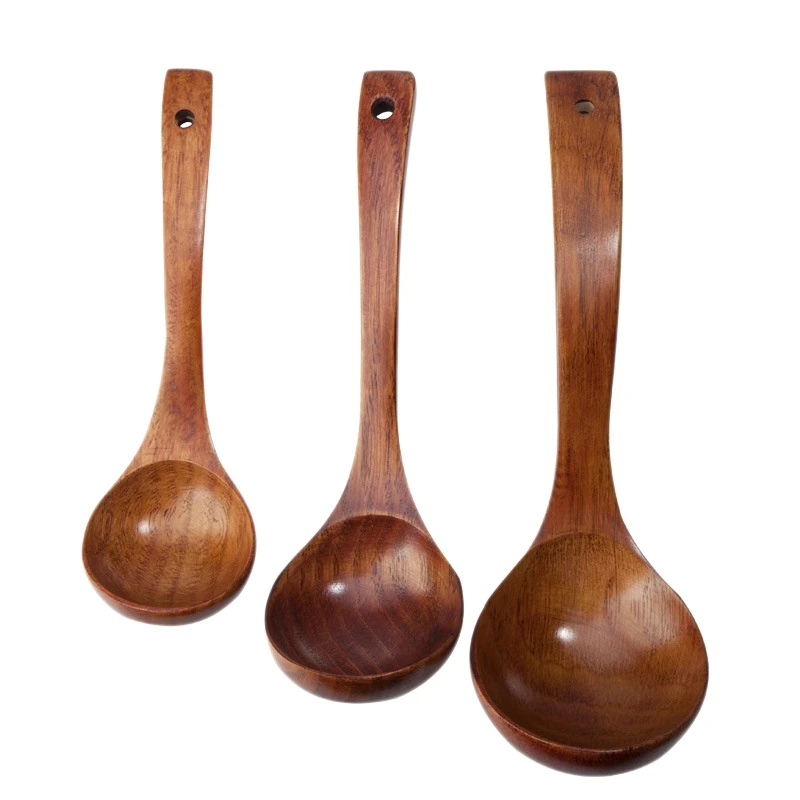 

Натуральные деревянные ложки для риса, супа с длинной ручкой, большой ковш, горячая кастрюля, ложка, столовая посуда, инструменты (1 комплект ...