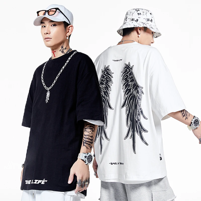 

Summer Wing Print Short Sleeve T-shirts Casual Loose O-neck Cotton Pullover Hip Hop Street Sweatshirts Fashion Sudadera Hombre