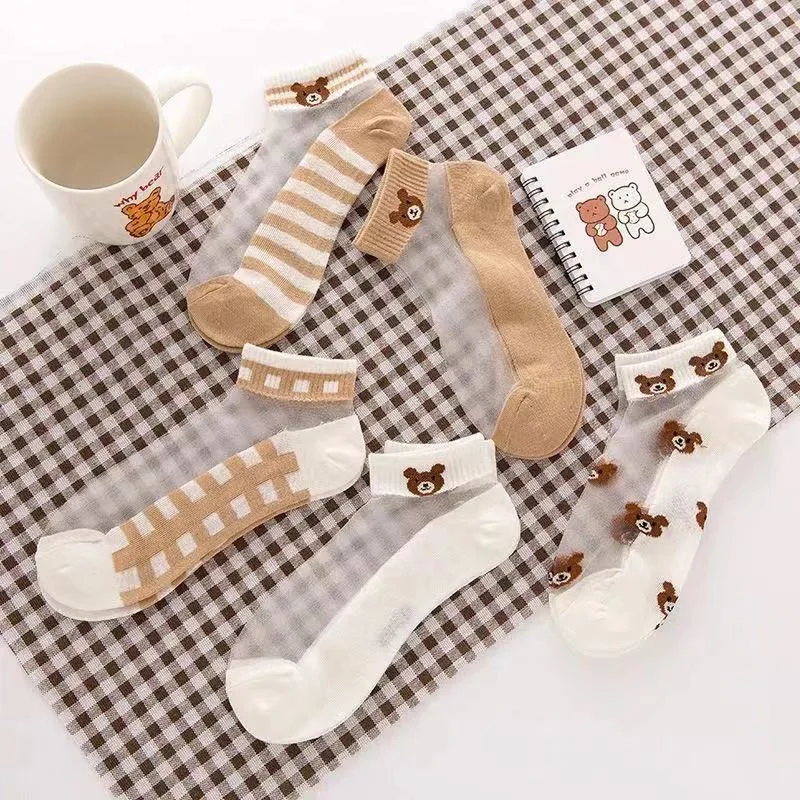 Носки женские прозрачные из стекла и шелка 5 пар/комплект | Женская одежда