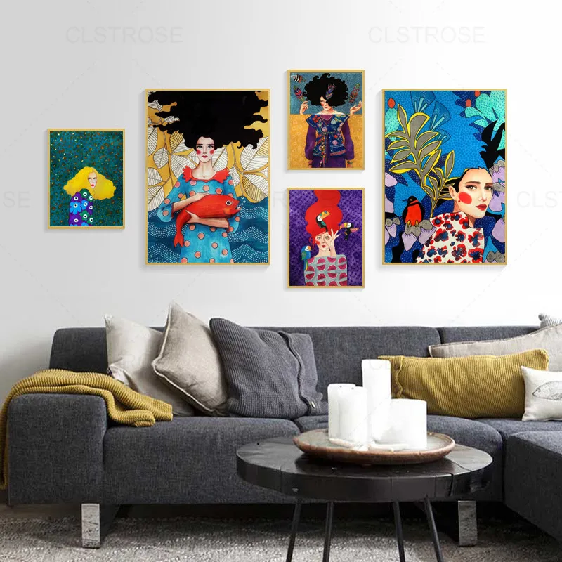 

Abstract Girl Hair Wall Art Canvas Painting Fashion Lady Flower Nordic Aesthetic Poster Home Decoration Living Room Accessories
