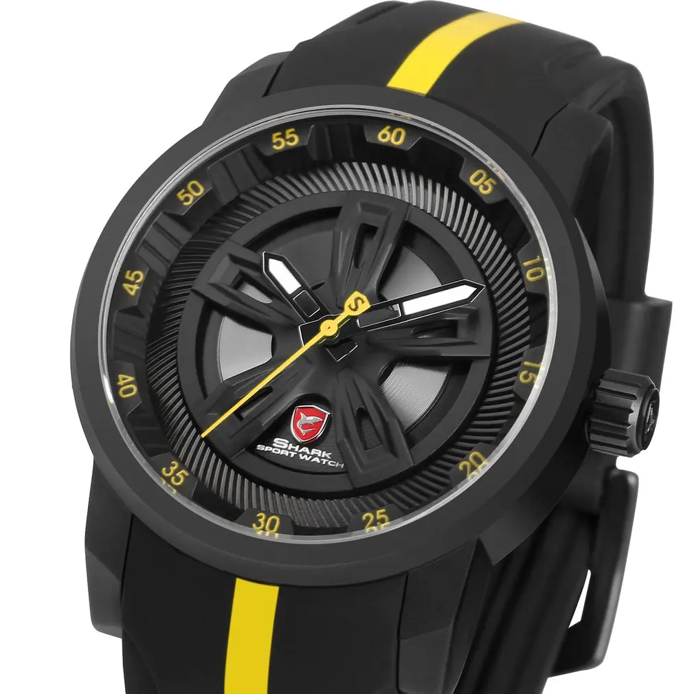 Yellow SH503 Thresher SHARK спортивные часы гоночный слой 3D колеса дизайн циферблат Корона кварцевые силиконовый ремешок мужские часы/SH501-504 - Цвет: Yellow SH503